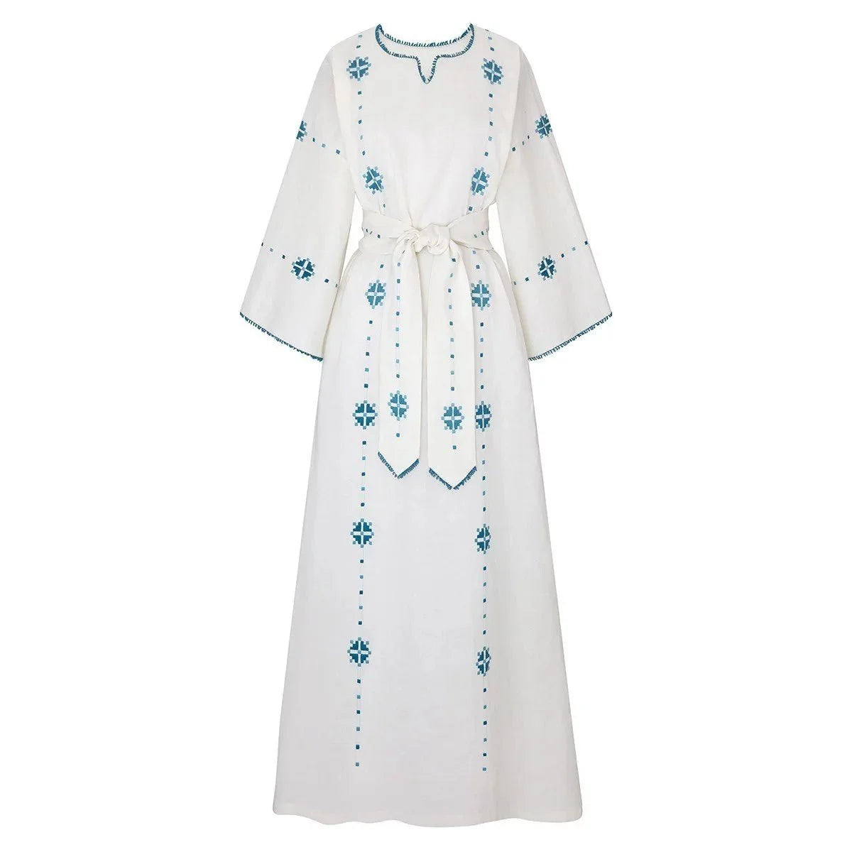 Arev collection – turquoise hand-embroidered linen dress by Mairik