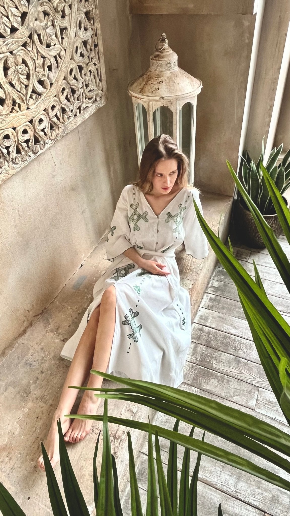 Mariam Dress – Hand-Embroidered Linen & Silk – Mairik.shop